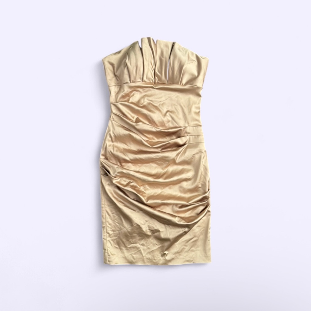 Vintage Betsy and Adam 90s Champagne Draped Bodycon Dress USA